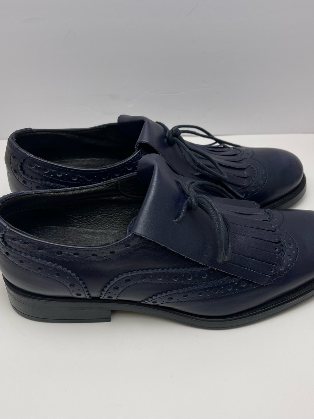 Boemos Women’s Indigo Leather Fringe Kiltie Brogue Wingtip Oxford Lace-Up EU38 - Picture 6 of 16